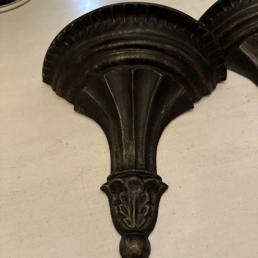 Vintage Pair Of Hoda H050 Black/Oil Rubbed Bronze Cast Metal Wall Shelf Planter
